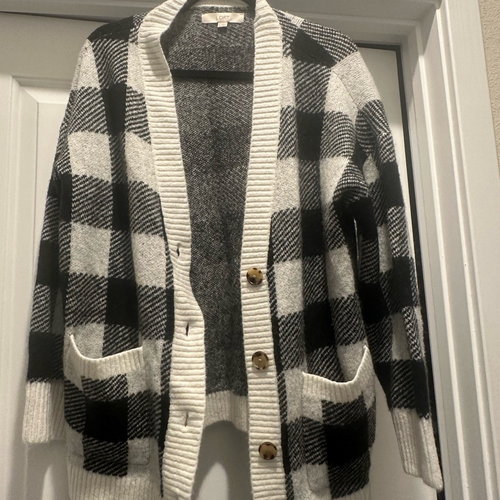Black and White Plaid Loft Women's Sweater Size Large